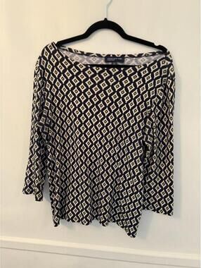 Jones NY Women’s  Cotton Top-Black/White Geometric Print Sz XL